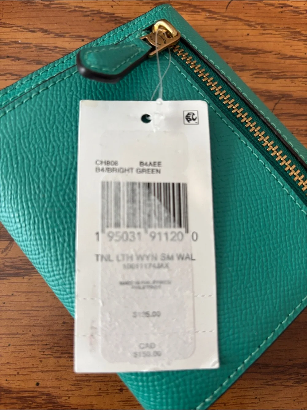 NWT Coach Teal Textured Leather Compact Wallet